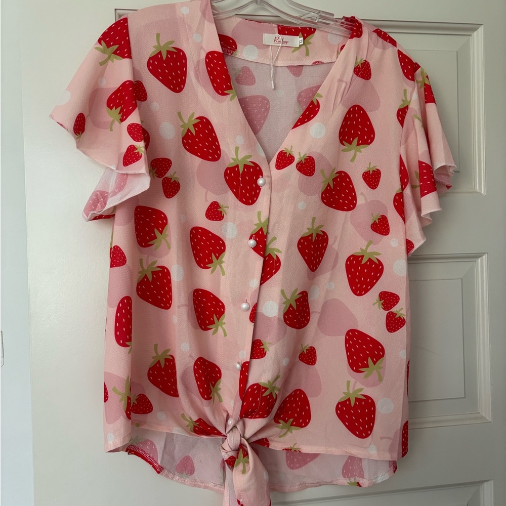 Strawberry Flutter Sleeve Blouse